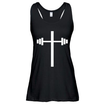 Barbell Dumbbell Cross Christian Jesus Gym Workout Lifting Ladies Essential Flowy Tank