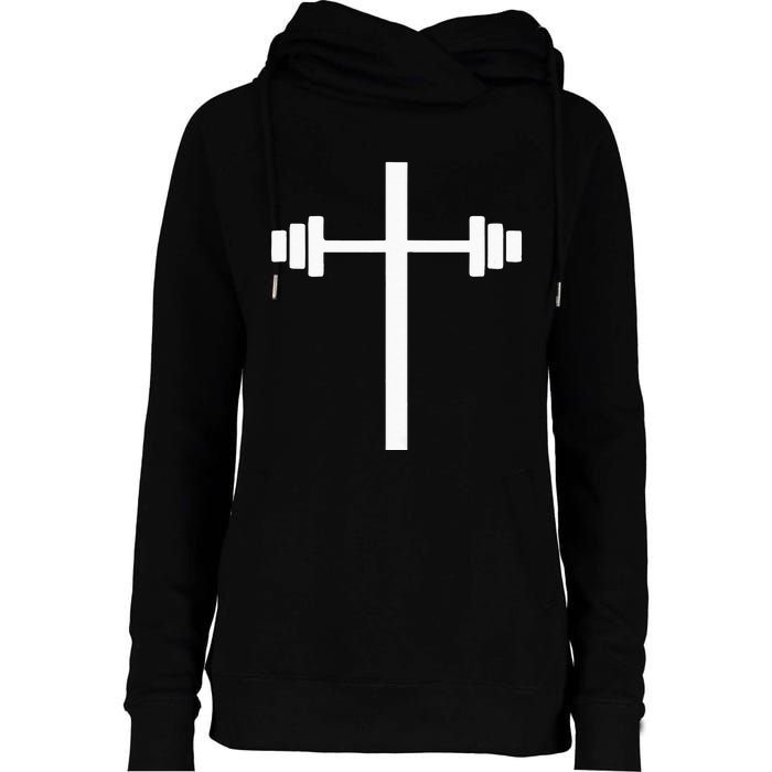 Barbell Dumbbell Cross Christian Jesus Gym Workout Lifting Womens Funnel Neck Pullover Hood