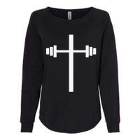 Barbell Dumbbell Cross Christian Jesus Gym Workout Lifting Womens California Wash Sweatshirt