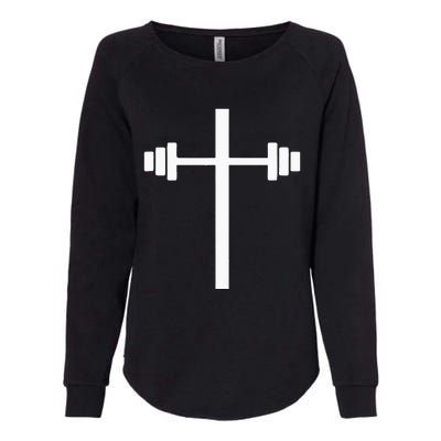 Barbell Dumbbell Cross Christian Jesus Gym Workout Lifting Womens California Wash Sweatshirt