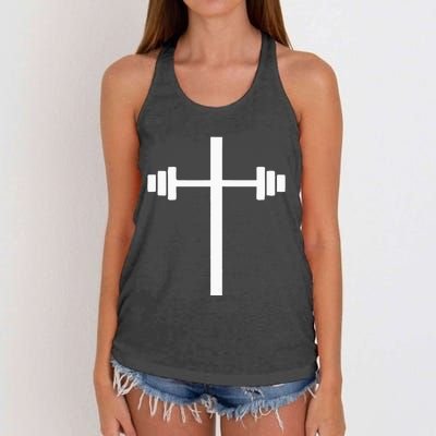 Barbell Dumbbell Cross Christian Jesus Gym Workout Lifting Women's Knotted Racerback Tank