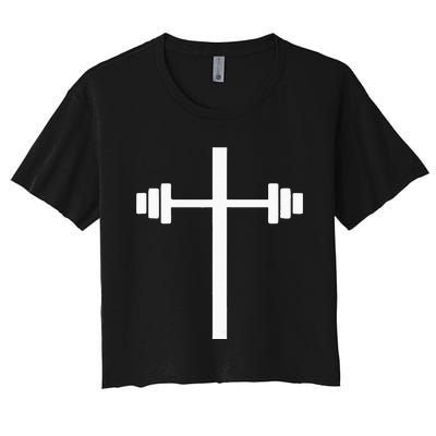 Barbell Dumbbell Cross Christian Jesus Gym Workout Lifting Women's Crop Top Tee