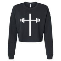 Barbell Dumbbell Cross Christian Jesus Gym Workout Lifting Cropped Pullover Crew