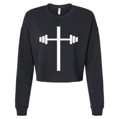 Barbell Dumbbell Cross Christian Jesus Gym Workout Lifting Cropped Pullover Crew