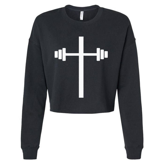 Barbell Dumbbell Cross Christian Jesus Gym Workout Lifting Cropped Pullover Crew