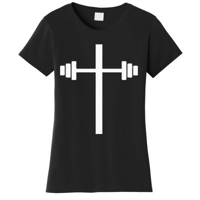 Barbell Dumbbell Cross Christian Jesus Gym Workout Lifting Women's T-Shirt