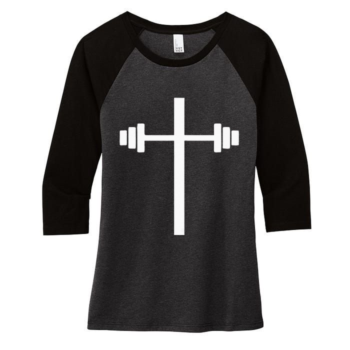 Barbell Dumbbell Cross Christian Jesus Gym Workout Lifting Women's Tri-Blend 3/4-Sleeve Raglan Shirt