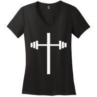 Barbell Dumbbell Cross Christian Jesus Gym Workout Lifting Women's V-Neck T-Shirt