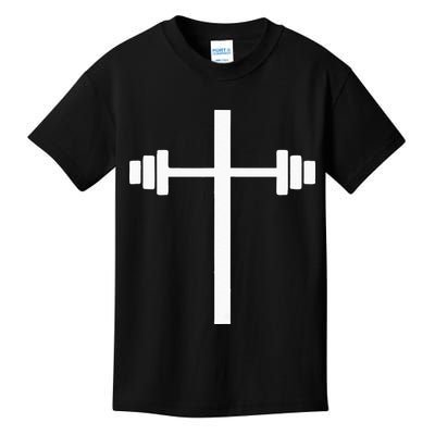 Barbell Dumbbell Cross Christian Jesus Gym Workout Lifting Kids T-Shirt