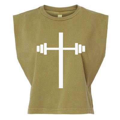 Barbell Dumbbell Cross Christian Jesus Gym Workout Lifting Garment-Dyed Women's Muscle Tee