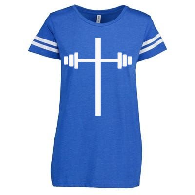 Barbell Dumbbell Cross Christian Jesus Gym Workout Lifting Enza Ladies Jersey Football T-Shirt