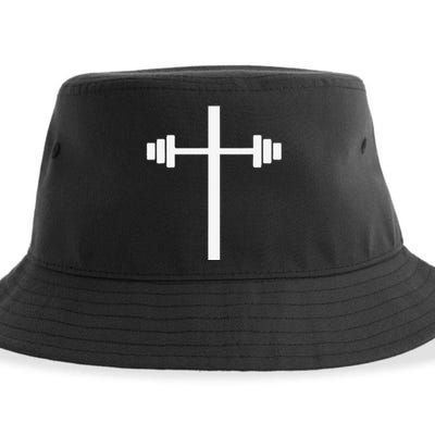 Barbell Dumbbell Cross Christian Jesus Gym Workout Lifting Sustainable Bucket Hat