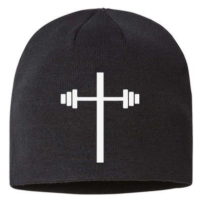 Barbell Dumbbell Cross Christian Jesus Gym Workout Lifting Sustainable Beanie