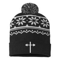 Barbell Dumbbell Cross Christian Jesus Gym Workout Lifting USA-Made Snowflake Beanie