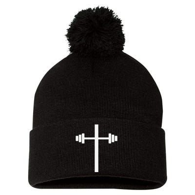 Barbell Dumbbell Cross Christian Jesus Gym Workout Lifting Pom Pom 12in Knit Beanie