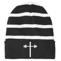 Barbell Dumbbell Cross Christian Jesus Gym Workout Lifting Striped Beanie with Solid Band