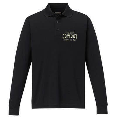 Been Doing Cowboy Stuff Western Rodeo Funny Cowboy Performance Long Sleeve Polo