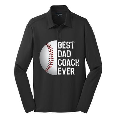 Best Dad Coach Ever Funny Baseball For Sport Lovers Silk Touch Performance Long Sleeve Polo