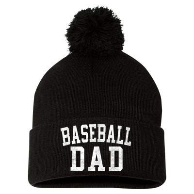 Baseball Dad Classic Bold Font FatherS Day Daddy Pom Pom 12in Knit Beanie