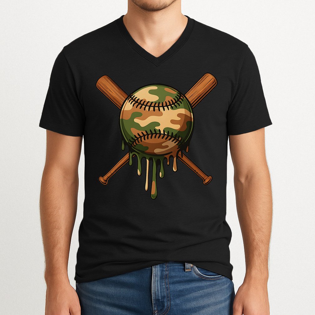 Baseball Drip Camo Home Plate Sports Cool Game Day Drip V-Neck T-Shirt