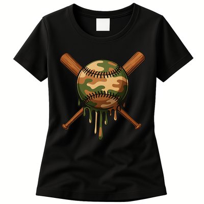 Baseball Drip Camo Home Plate Sports Cool Game Day Drip Womens T-Shirt
