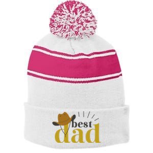 Best Dad Cowboy Stripe Pom Pom Beanie