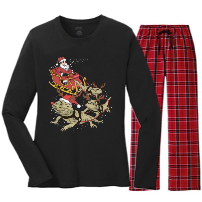 Bearded Dragon Christmas Women's Long Sleeve Flannel Pajama Set 