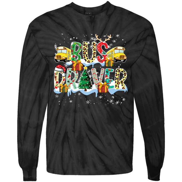 Bus Driver Christmas School Bus Driver Xmas Party Tie-Dye Long Sleeve Shirt