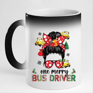 Bus Driver Christmas School Bus Driver Xmas Party Messy Bun 11oz Black Color Changing Mug