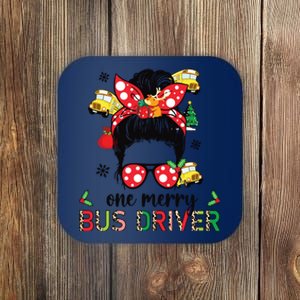 Bus Driver Christmas School Bus Driver Xmas Party Messy Bun Coaster