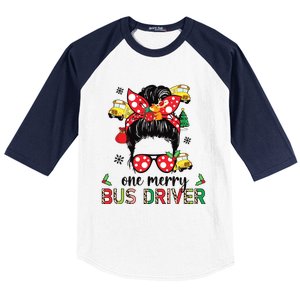 Bus Driver Christmas School Bus Driver Xmas Party Messy Bun Baseball Sleeve Shirt