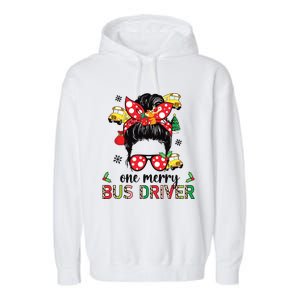 Bus Driver Christmas School Bus Driver Xmas Party Messy Bun Garment-Dyed Fleece Hoodie