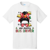 Bus Driver Christmas School Bus Driver Xmas Party Messy Bun Tall T-Shirt