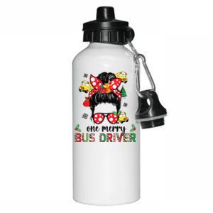 Bus Driver Christmas School Bus Driver Xmas Party Messy Bun Aluminum Water Bottle