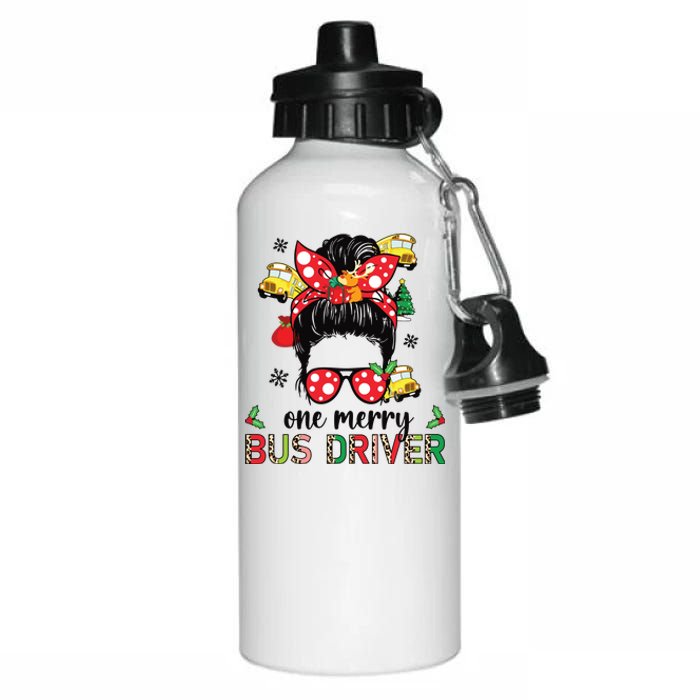 Bus Driver Christmas School Bus Driver Xmas Party Messy Bun Aluminum Water Bottle