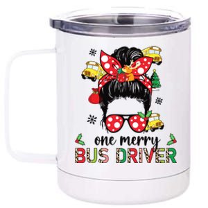 Bus Driver Christmas School Bus Driver Xmas Party Messy Bun 12 oz Stainless Steel Tumbler Cup