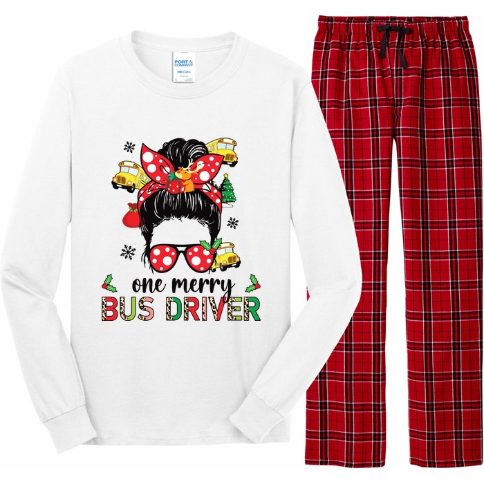 Bus Driver Christmas School Bus Driver Xmas Party Messy Bun Long Sleeve Pajama Set