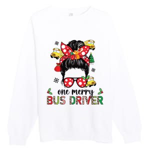 Bus Driver Christmas School Bus Driver Xmas Party Messy Bun Premium Crewneck Sweatshirt