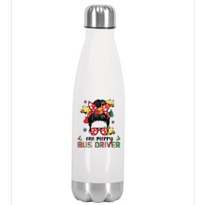 Bus Driver Christmas School Bus Driver Xmas Party Messy Bun Stainless Steel Insulated Water Bottle