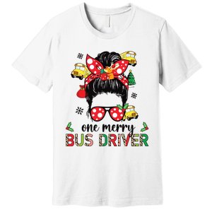 Bus Driver Christmas School Bus Driver Xmas Party Messy Bun Premium T-Shirt