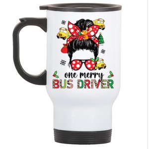 Bus Driver Christmas School Bus Driver Xmas Party Messy Bun Stainless Steel Travel Mug