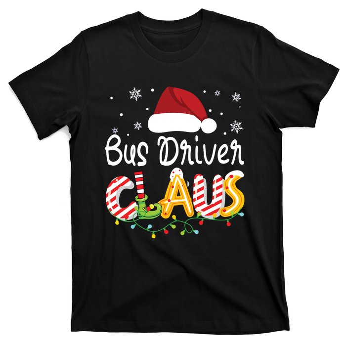 Bus Driver Claus Santa Hat Xmas Light Christmas Bus Driver T-Shirt