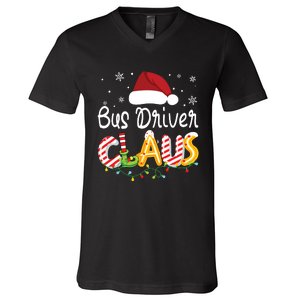 Bus Driver Claus Santa Hat Xmas Light Christmas Bus Driver V-Neck T-Shirt