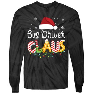 Bus Driver Claus Santa Hat Xmas Light Christmas Bus Driver Tie-Dye Long Sleeve Shirt