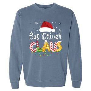 Bus Driver Claus Santa Hat Xmas Light Christmas Bus Driver Garment-Dyed Sweatshirt