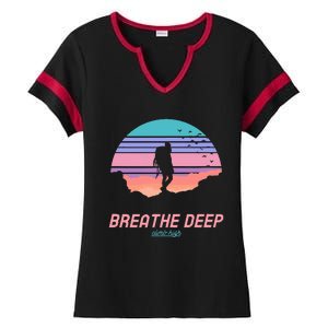 Breathe Deep Climb High Hiking Camping Backpacking Ladies Halftime Notch Neck Tee