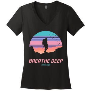 Breathe Deep Climb High Hiking Camping Backpacking Women's V-Neck T-Shirt