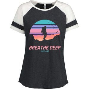 Breathe Deep Climb High Hiking Camping Backpacking Enza Ladies Jersey Colorblock Tee