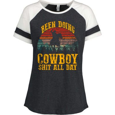 Been Doin' Cowboy Shit All Day Enza Ladies Jersey Colorblock Tee