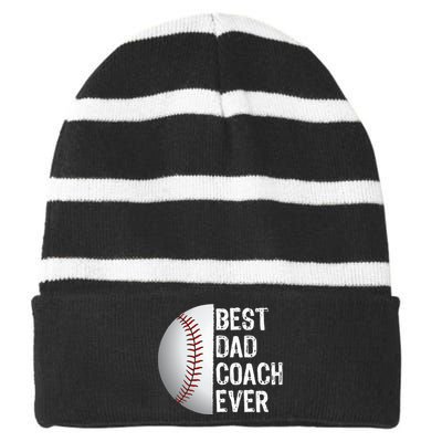 Best Dad Coach Ever Funny Baseball Tee for Sport Lovers Striped Beanie with Solid Band